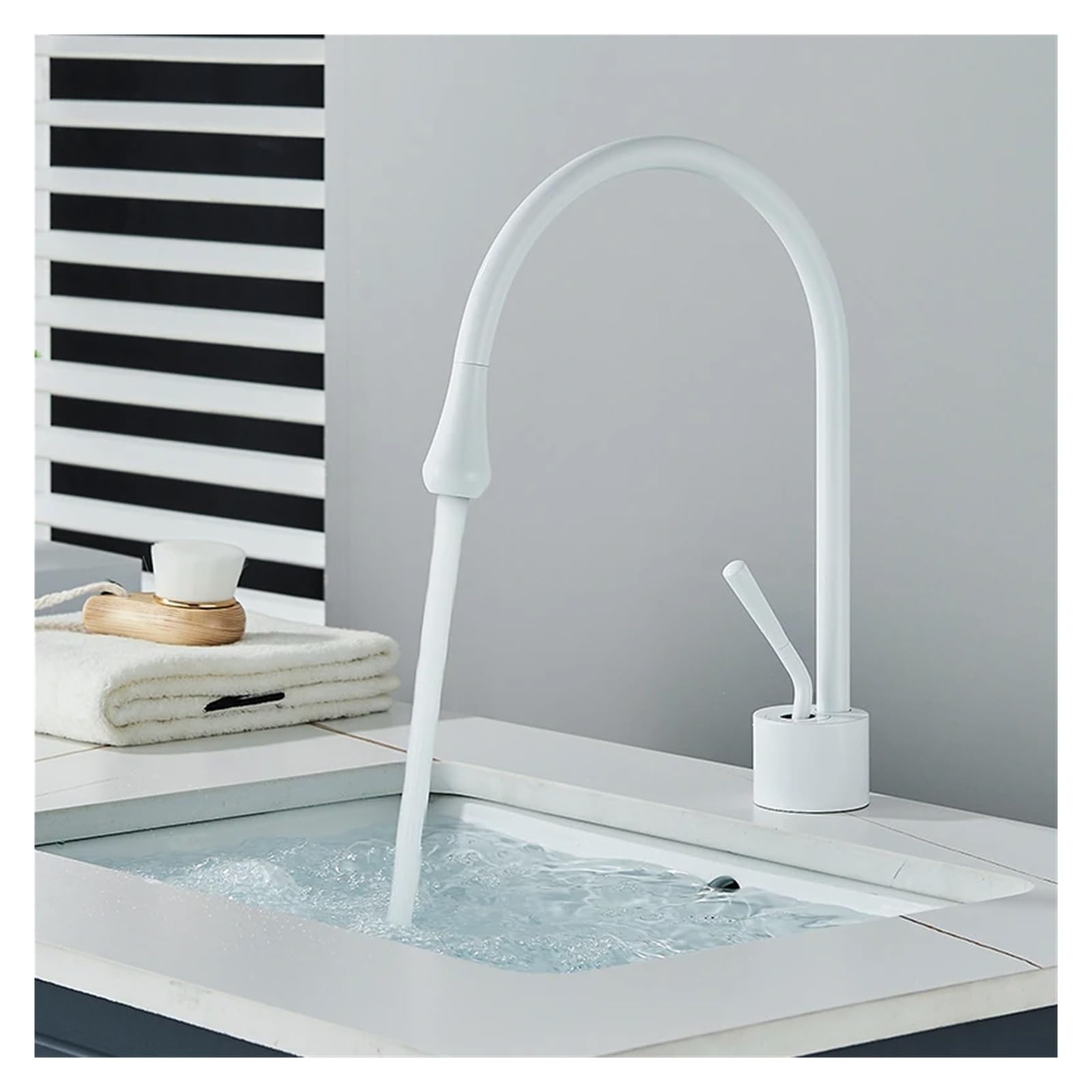 Robinet de salle de bains blanc S avec plaque de mélange eau chaude froide