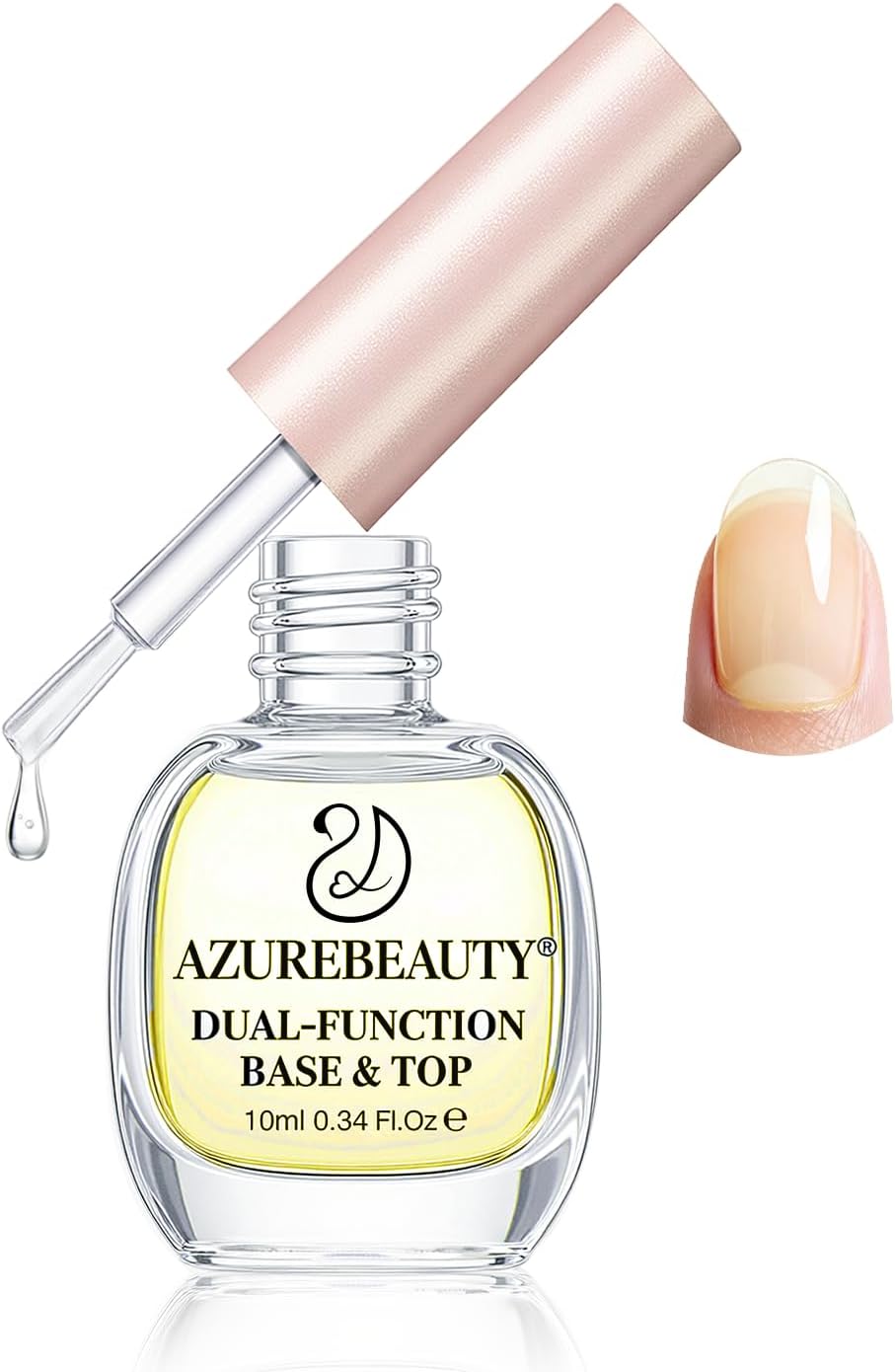 AZUREBEAUTY 2-in-1 Base & Top Coat Nail Polish, Clear Light Yellow Long Lasting All Season Quick Dry Natural Fingernail Lacquer Strengthening Treatment Kit with Top Coat DIY Salon at Home