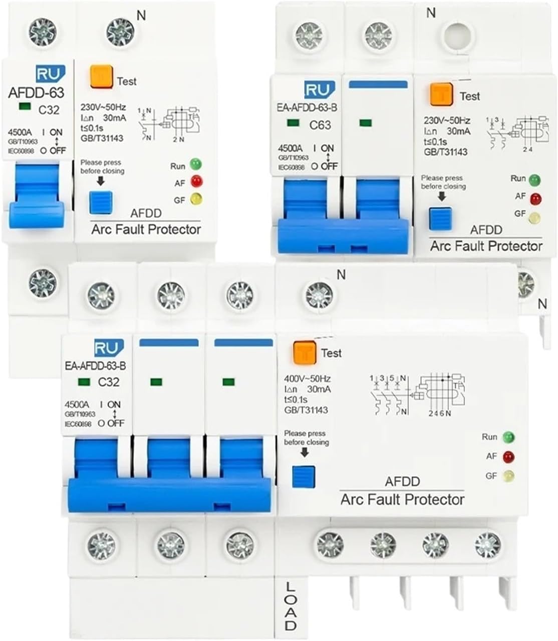 Fault Arc Protector Circuit Breaker Main Switch MCB Short Circuit Overload Leakage Protection AC 230V 16A 20A 32A 63A(2P,25A)