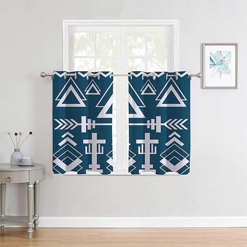 Cortinas para Habitacion Blackout Blue Tribal Patterns Africa Grommet Short Soundproofing Blanket Cortinas para Ventanas De Cuarto 55Inch Width by