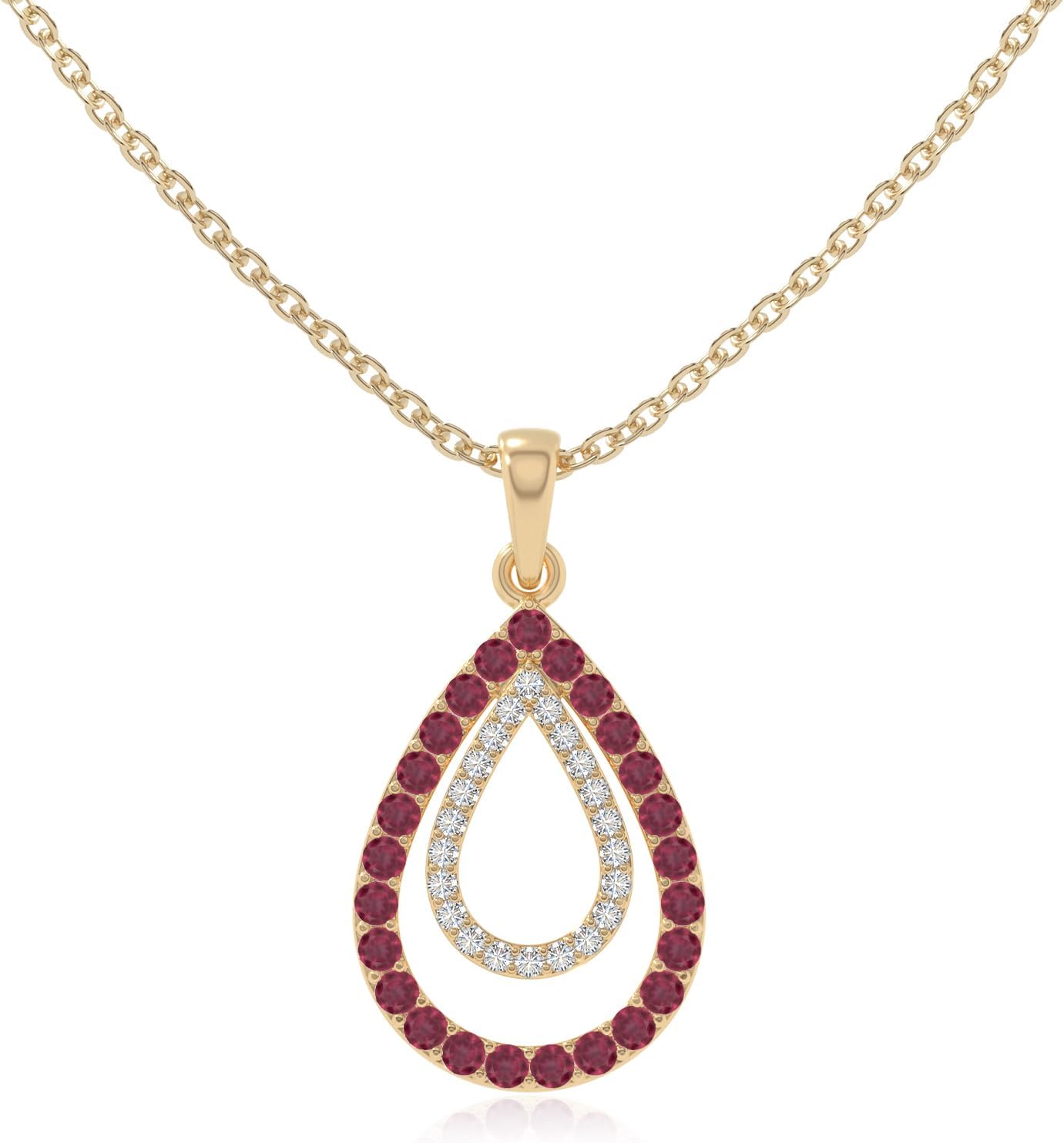 Natural Gemstone Teardrop Pendant Necklace with Moissanite for Women in Silver/Gold Vermeil, Birthstone Jewelry Gifts for Her Birthday, Anniversary, Christmas, Mothers Day, Valentines