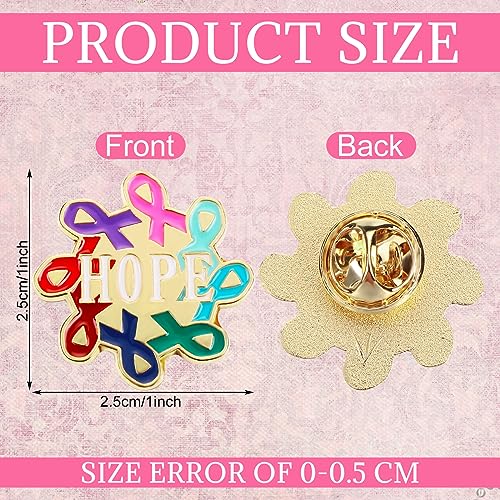 Riceshoot 70 Pcs Breast Cancer Awareness Lapel Pin Bulk All Cancer Pink Ribbon Hope Button Brooch Gift for Women Cloth Backpack Hat2