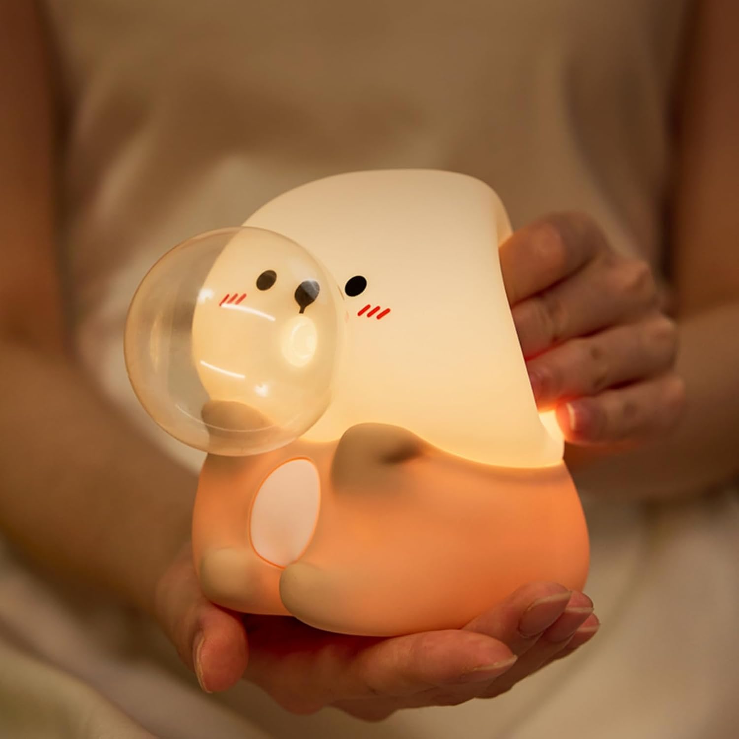 Sea Otter Night Light for Kids Rechargeable Bedside Touch Lamp Dimmable with Timer Soft Silicone Nursery Night Light