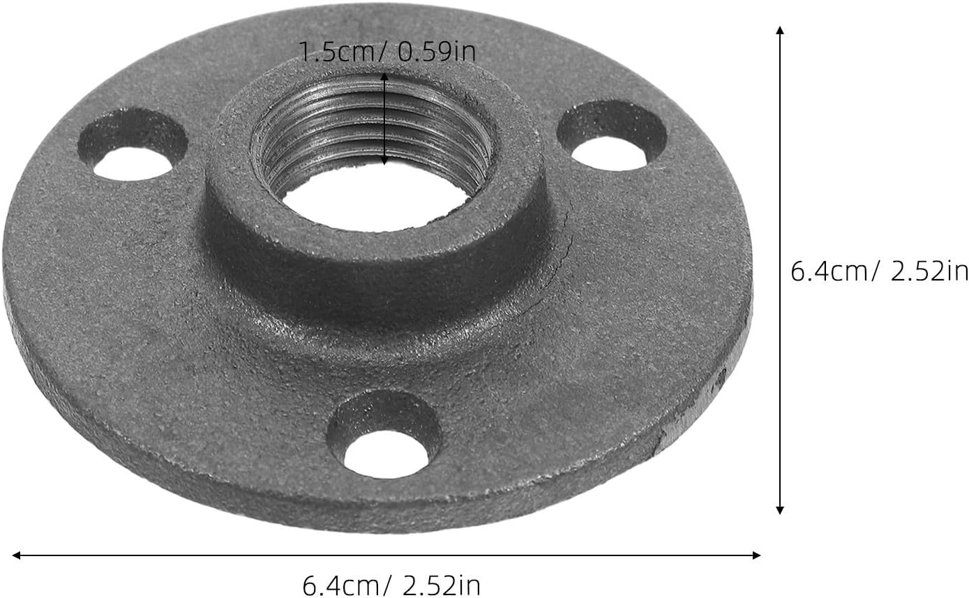 6pcs Black Cast Iron Plumbing Flanges with Adjustable Design and Standard Connection Interface, Vintage Industrial Style Floor Flange Bases for Studies and Studios Pipe Shelf
