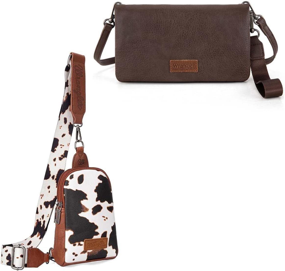 Wrangler Cow Print Sling Bag Cross Body Purse & Women Wristlet Wallet Small RFID Bifold Crossbody Wallets