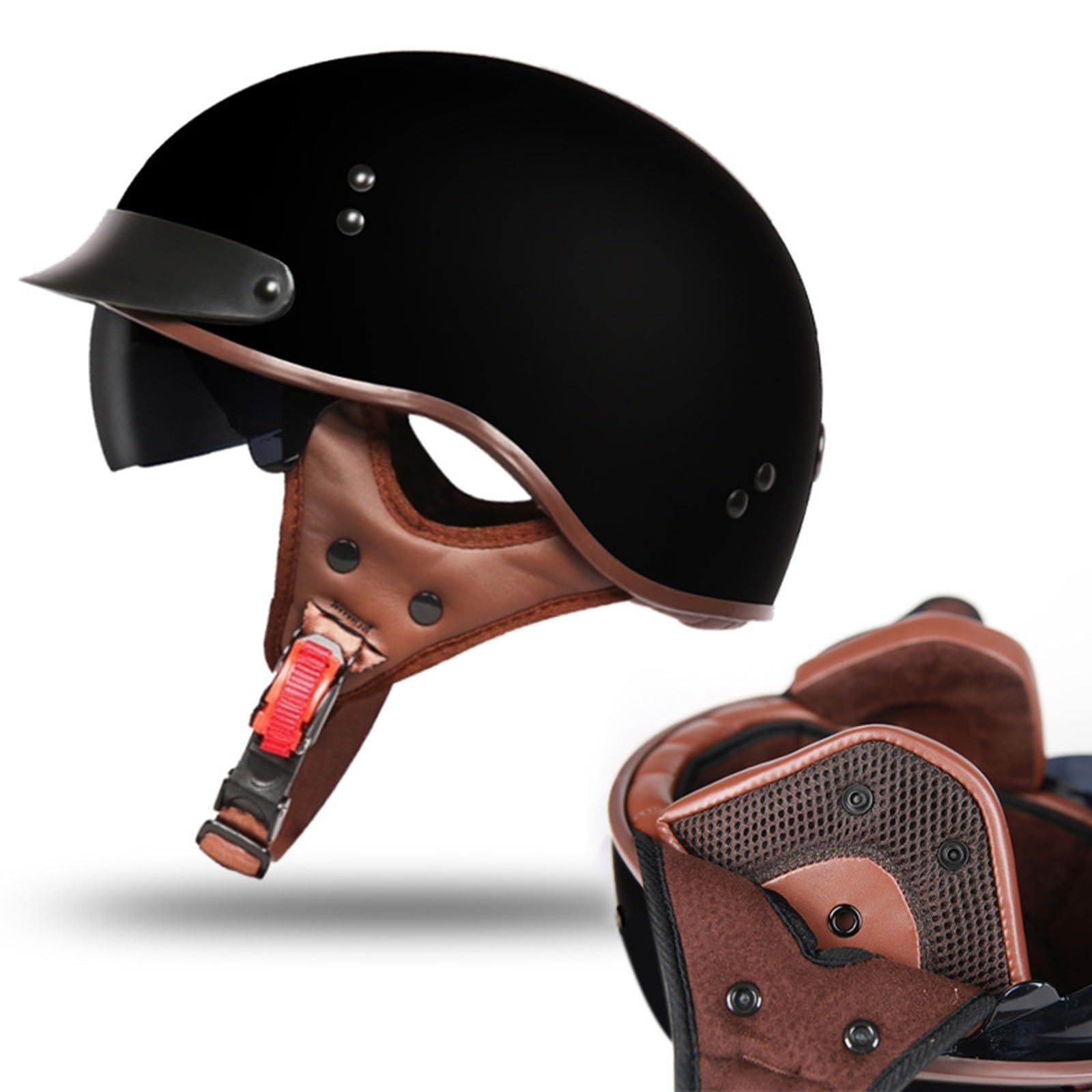 Casque Moto Vintage Ouvert Avec Visière Cuir PU - Homologué Route - Léger Et Unisexe