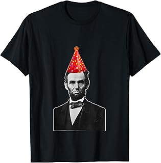 Lincoln's apparel and costumes Funny President Abe Lincoln's Birthday T-Shirt - Men's Unisex Black Cartoon T-Shirt - Short Sleeve - Classic Fit - Small