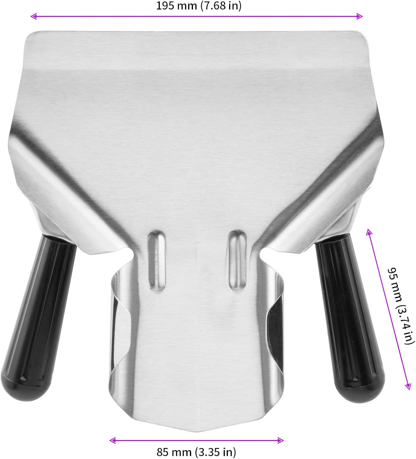 JEUIHAU 2 Pcs Stainless Steel French Fry Scoop, Double Handle Popcorn Scoop, Stainless Steel Commercial French Fry Bagger for Popcorn, Chip, Candy, Desserts, Snacks, Ice, Dry Goods image 2