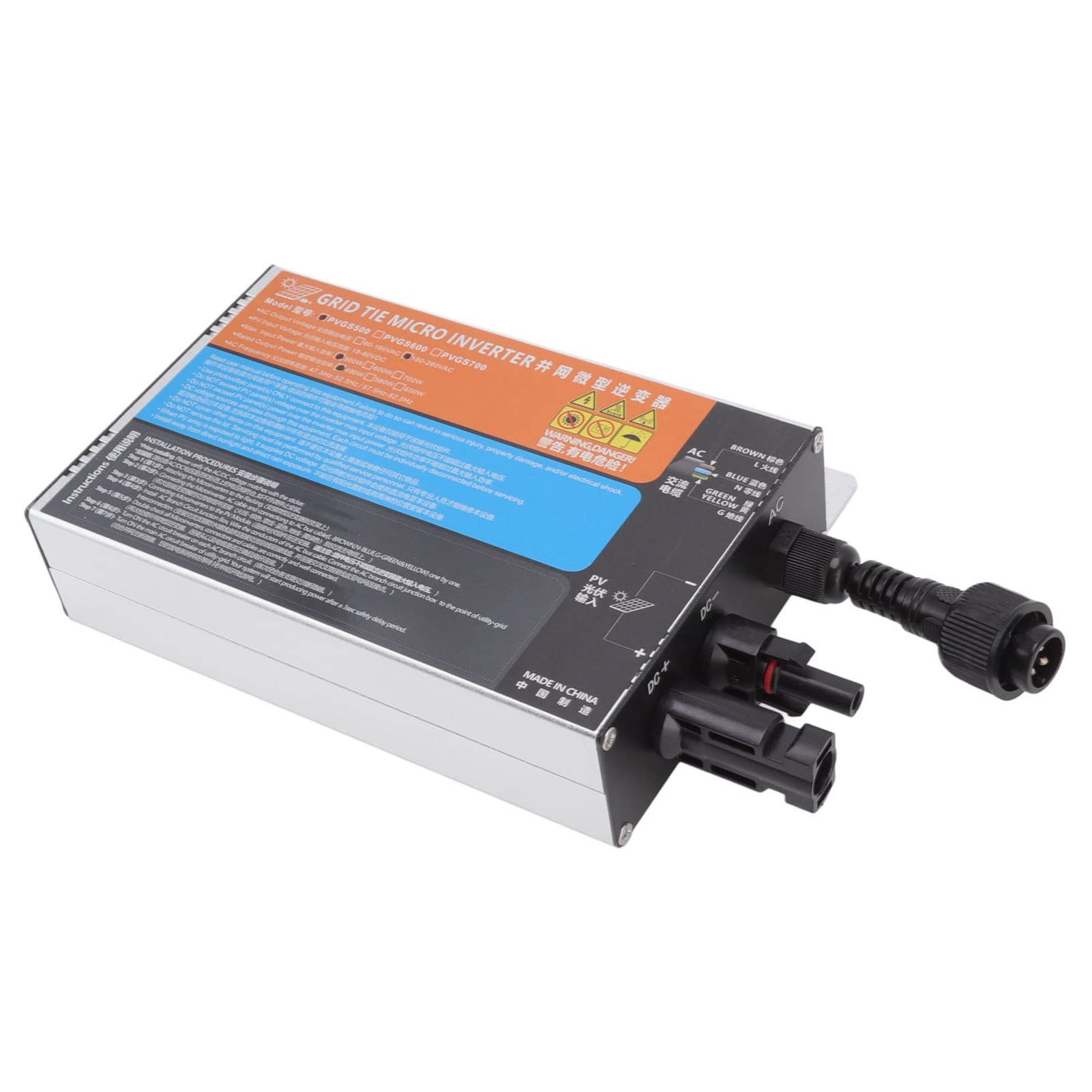 Micro-Onduleur Solaire 230 V Sortie PVGS300 500 Série élevée Efficace pour les Systèmes de Génération Onduleur de Grille avec Matériau en Alliage en Aluminium 18V 60V