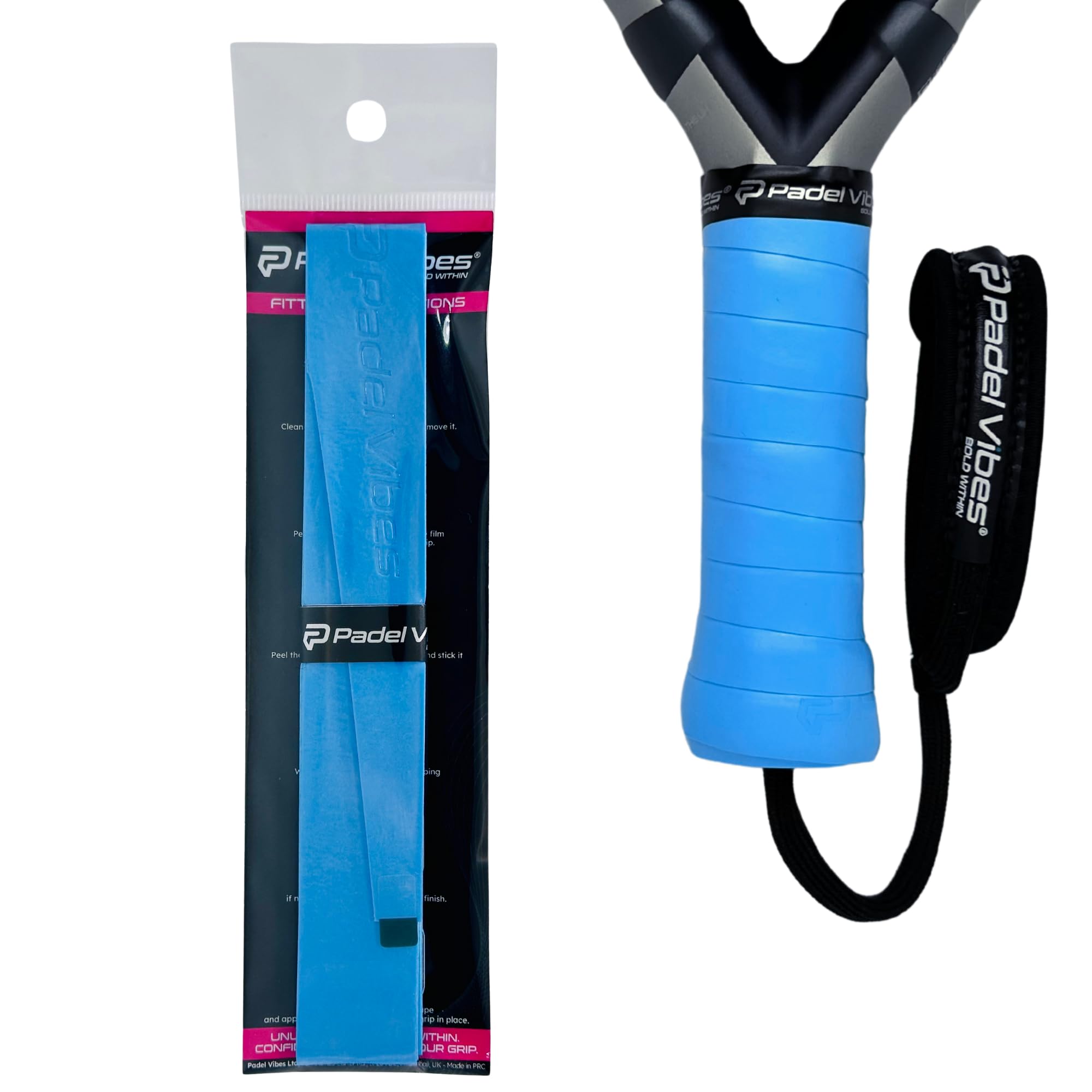 Padel Vibes® BOLD LuxeTac™ Overgrip | Ultra Tacky, Sweat-Absorbing, Luxurious Leather-Like Feel | Durable Overgrip Tape for Padel, Tennis, Squash, Badminton, and Pickleball Rackets (Sky Blue | 1-Pack)