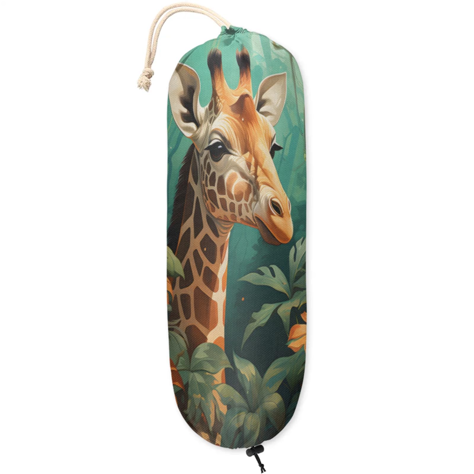 Forest Giraffe Plastic Bag Holder Grocery Bag Holder Large Wall Mount Garbage Plastic Bag Organizer Drawstring Adjustment for Kitchen 22x9 Inch