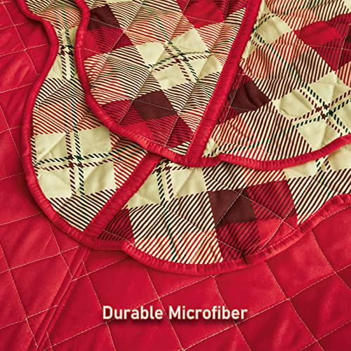 Image of Christmas Oversized Bedspread King Size, Snowman Pattern Bedding Quilt, Lodge Plaid Patchwork Coverlet, Lightweight & Soft Microfiber, 3 Piece Set