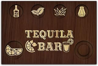 BENECREAT Bar Word Tequila Shot Glasses Serving Tray, Wooden Glass Holder with Salt Rim Shot Glasses Board for Bar, Restaurant, Party, Family Gathering, 7.87x11.81Inch