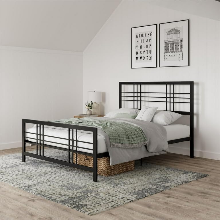 Modern Industrial Metal Platform Bed, Black Metal Grid Bed.-image-18