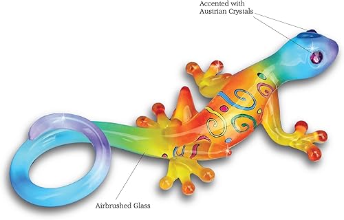 Miniatura 5 de Glass Baron Kona Gecko - Figura de cristal, soplada a mano y esculpida con vidrio aerógrafo y cristales austriacos, adorno coleccionable para