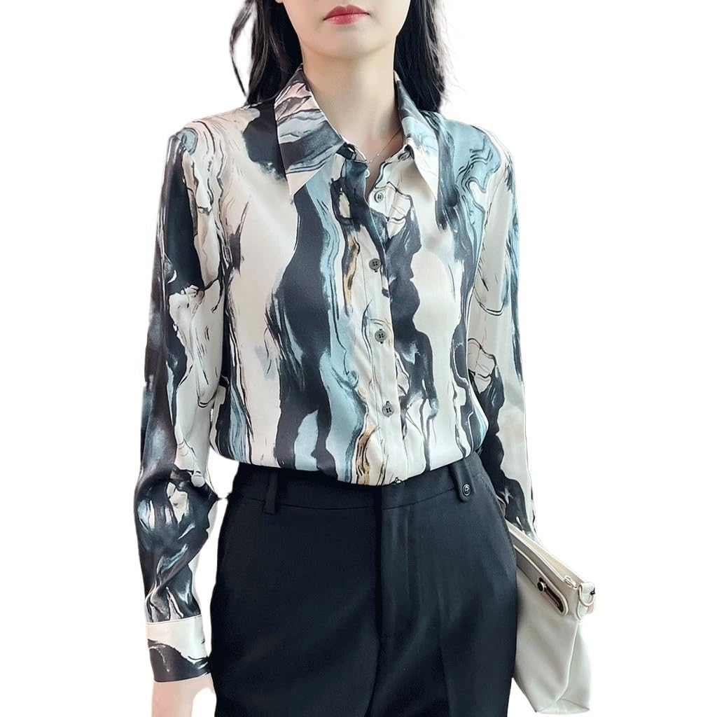 Chemise en soie imprimée pour femme avec motif abstrait élégant