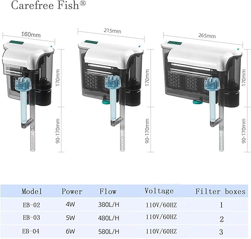 Miniatura 4 de Carefree Fish Acuario Colgar En Cascada Filtro Tanque De Peces Con Skimmer Aumentar El Flujo De Agua Y El Oxígeno Eliminar La Película De Aceite