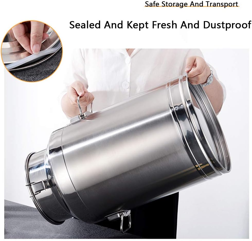 5-100L Milk Can with Sealed Lid 201 Stainless Steel Milk Bucket Wine Pail Bottle Tote Jug Oil Barrel Tea Canister Liquid Solid Storage Container Tank (Silver),6L