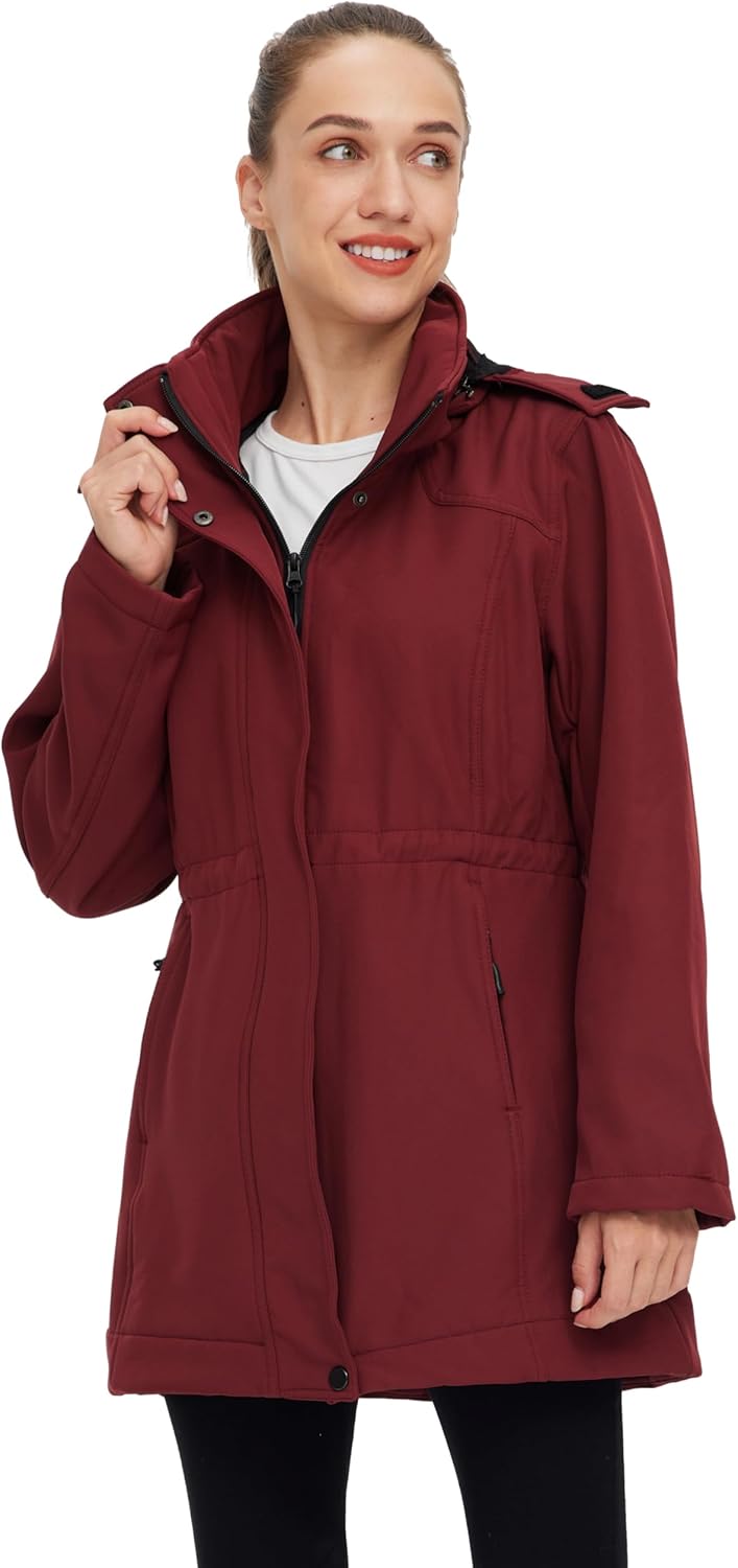 wantdo Women's Softshell Jacket Hooded Fleece Lined Waterproof Coat Warm Lightweight Insulated Windbreaker for Outdoor Hiking - Image 2