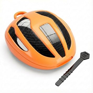 BVN Extra-Large Retainer & Orthodontic Aligner Case with Vent Holes, Universal Storage for Kids Sports Mouthguards & Dental Guards, Orange Carbon Fiber Coating with Silicone Lanyard