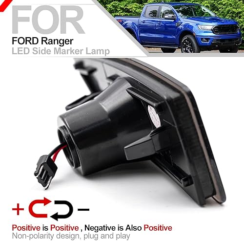 Miniatura 8 de 2 luces LED de marcador lateral para Ford Ranger Lariat XL XLT 2019 2020 2021 Ranger lente ahumada marcadores laterales negros, lámpara de