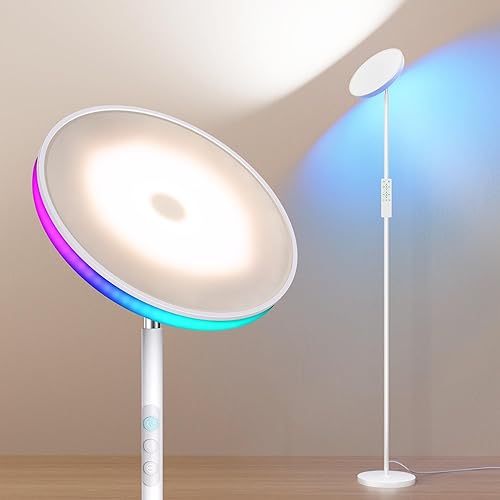 Lámpara de pie de 42 W, lámpara de pie súper brillante de 3700 lm con luz lateral y temporizador, luz alta con control remoto y control táctil,
