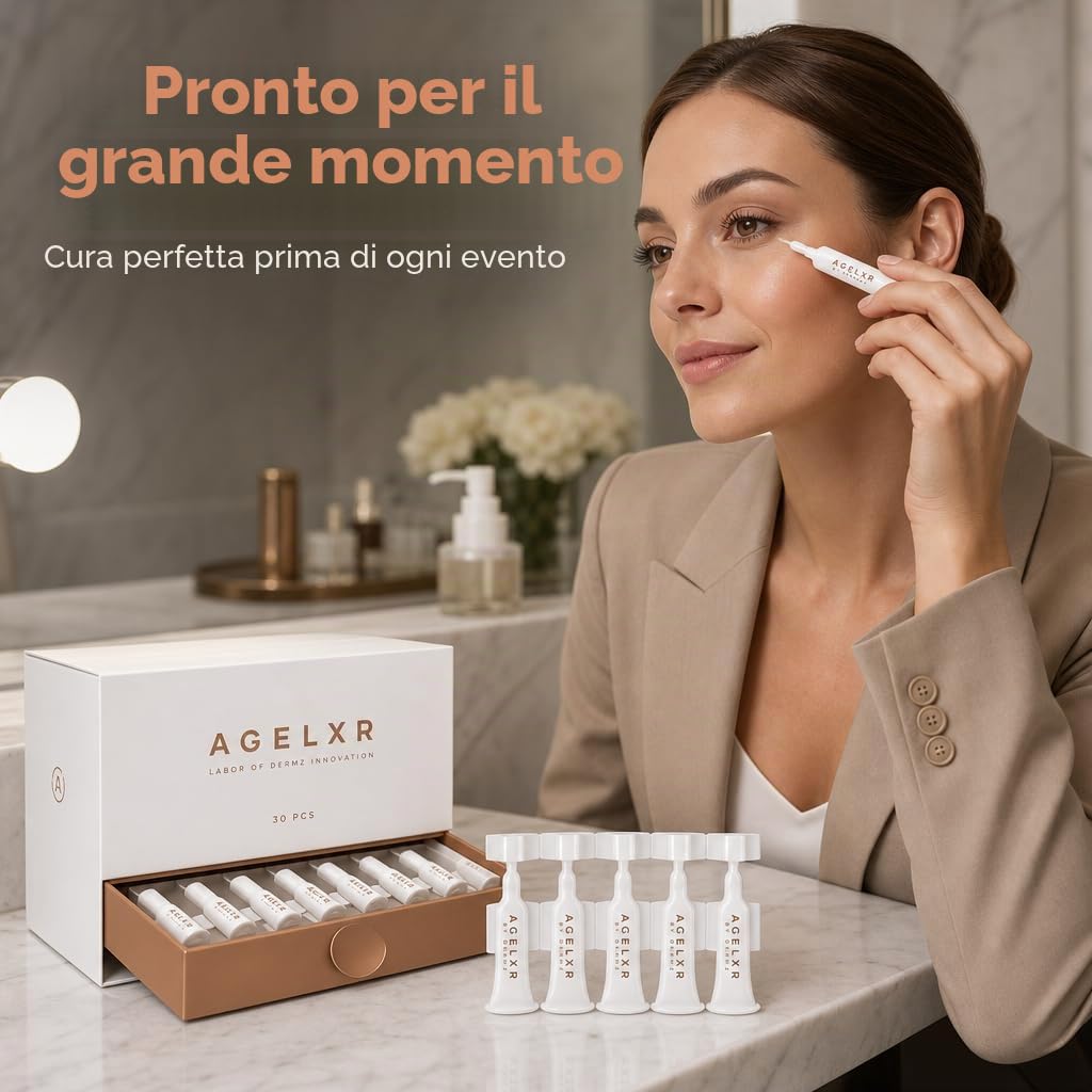 AGELXR Siero Antirughe Istantaneo - Lifting Viso, Argireline, 30 Fiale | Riduce rughe, linee sottili e occhi gonfi in pochi minuti, effetto facelift immediato, 30 fiale 0.6ml