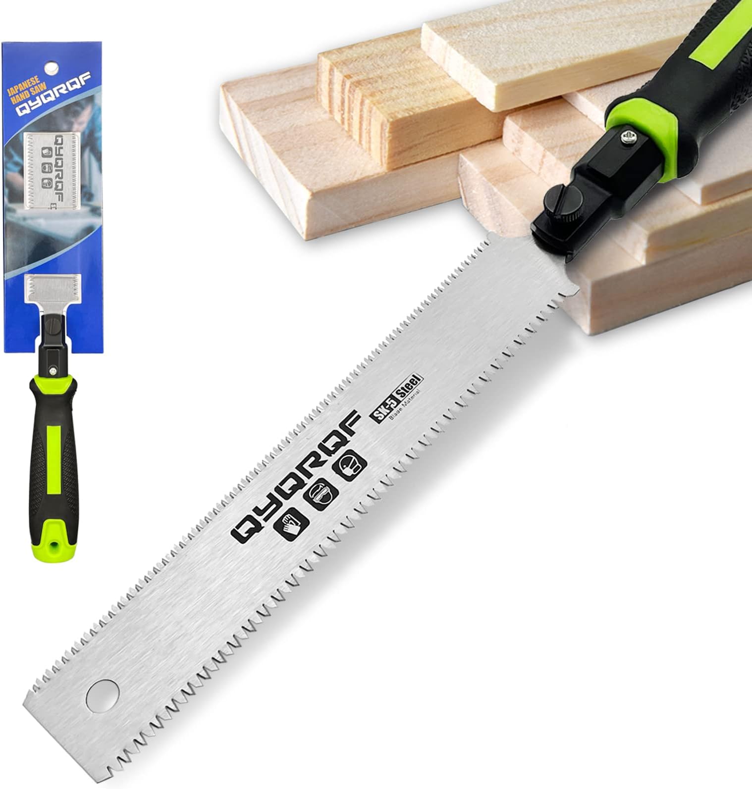 Japanese Hand Saw, 7 Inch Flush Cut Saw Double Edge Sided Pull Saw for Woodworking (Green)