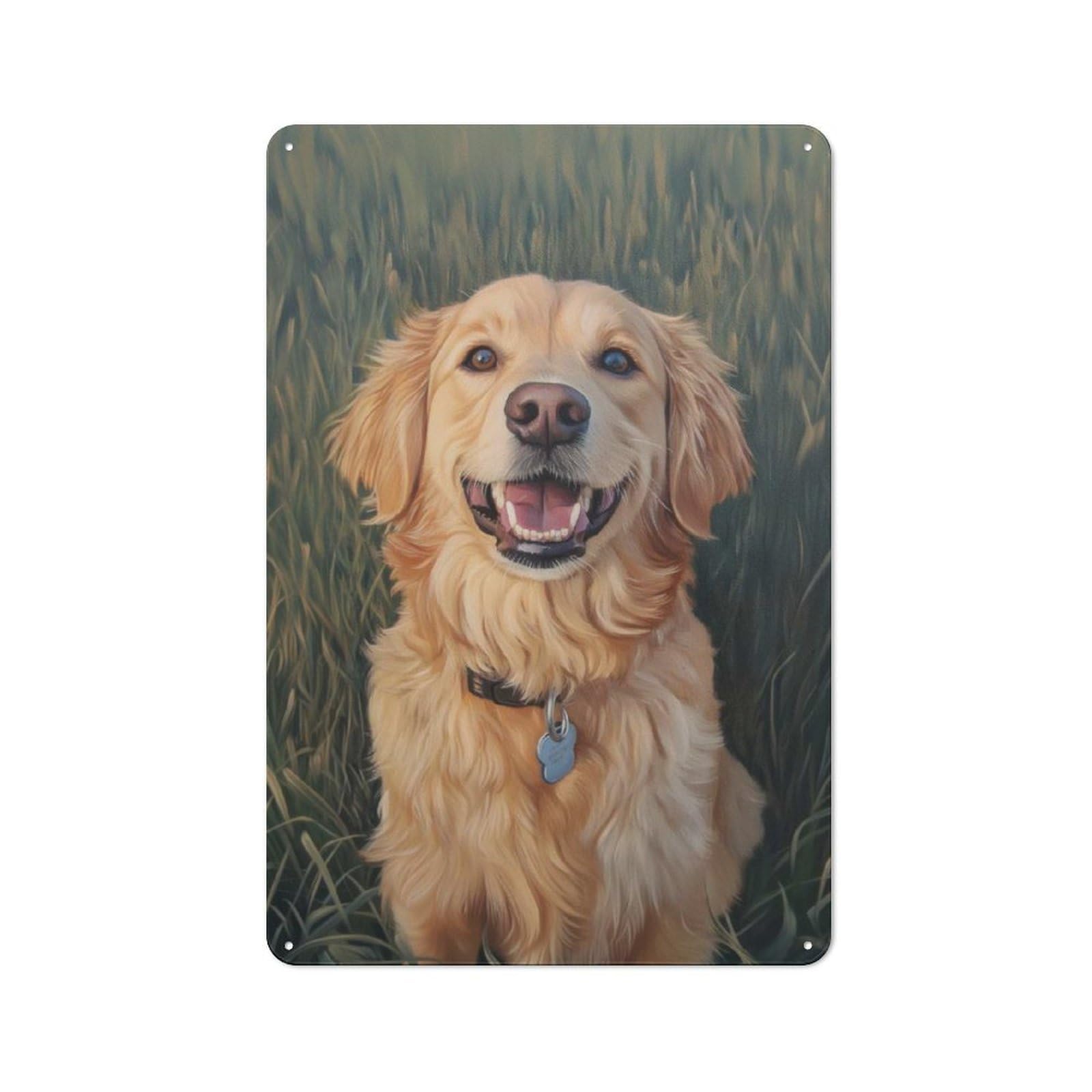 Golden Retriever Portrait in Grassy Field Retro-style Metal Sign 30x20cm for Guest Room Or Hallway, for Hallway Wall Decor Fans
