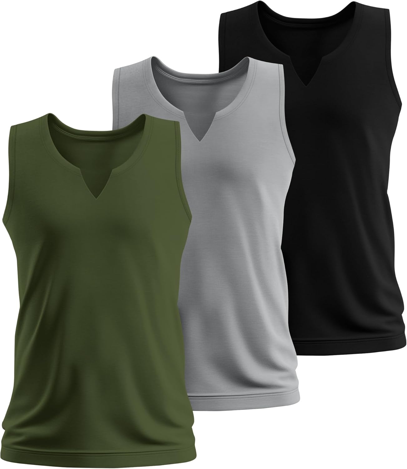 Riyiper 3 Pack Men's Sleeveless Tank Tops, V Neck Longline Henley T Shirts Casual Basic Muscle Shirts Stretch Athletic Tee - Image 3