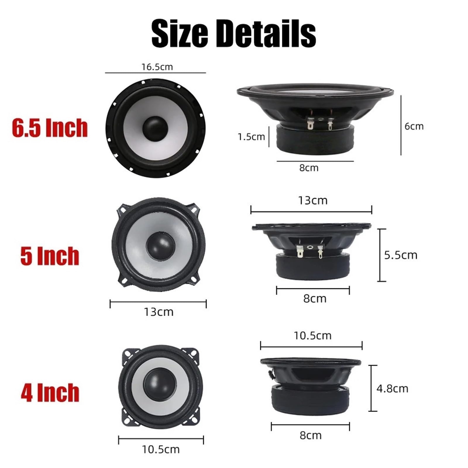 Audio para Coche Tweeters para Coche Conjuntos de Altavoces para Coche de 4/5/6,5 Pulgadas con Sonido HiFi, Mini Tweeter de cúpula y película de Seda, modificación de Audio(6.5 Inch)