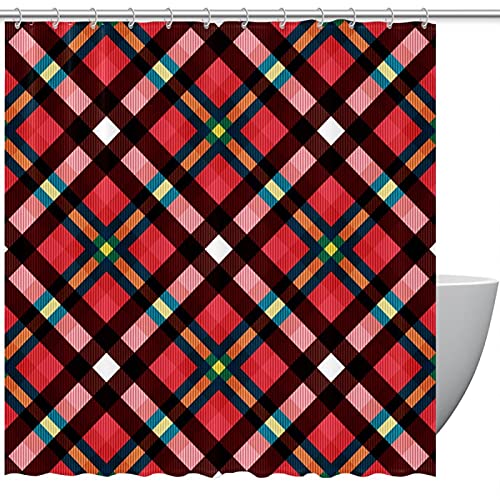 Rideau de douche écossais rose et rouge imperméable taille standard - 2