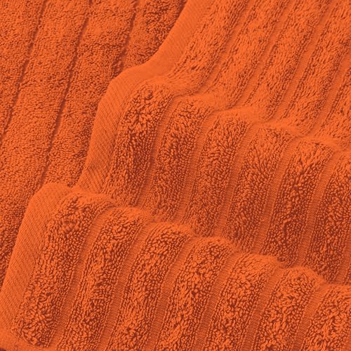 Image of Elegant Comfort 100% Turkish Cotton Corduroy Ribbed Luxury Bath Towels 6-Piece Set, Premium Feel - Quick Dry, Highly Absorbent, Contains 2 Bath Towels, 2 Hand Towels, and 2 Washcloths, Orange