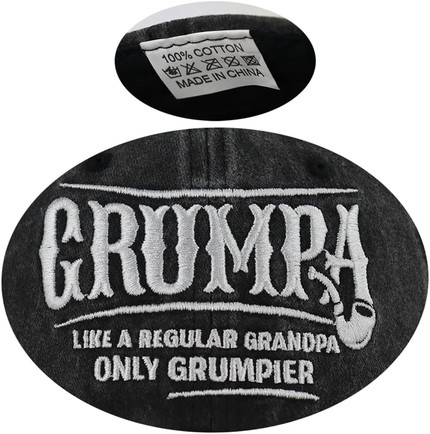 Funny Grumpa Hats for Grandpa Birthday Gifts, Embroidered Adjustable Wash Denim Cotton Baseball Cap - Image 7