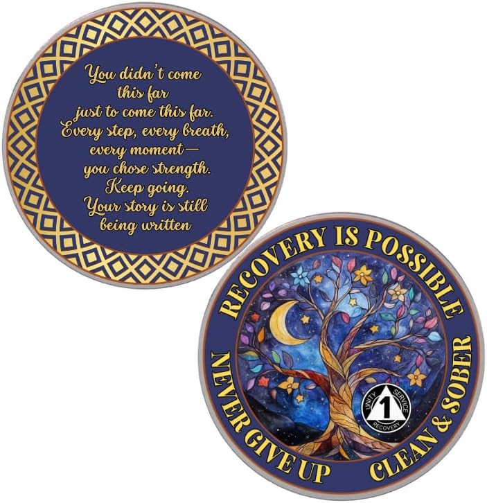 Custom Affirmation Sobriety Coin, Recovery Milestone Token, AA Sobriety Chip, One Day at a Time Reminder, Sober Anniversary Gift, Personalized Sobriety Coin Tree of Life (Rose)