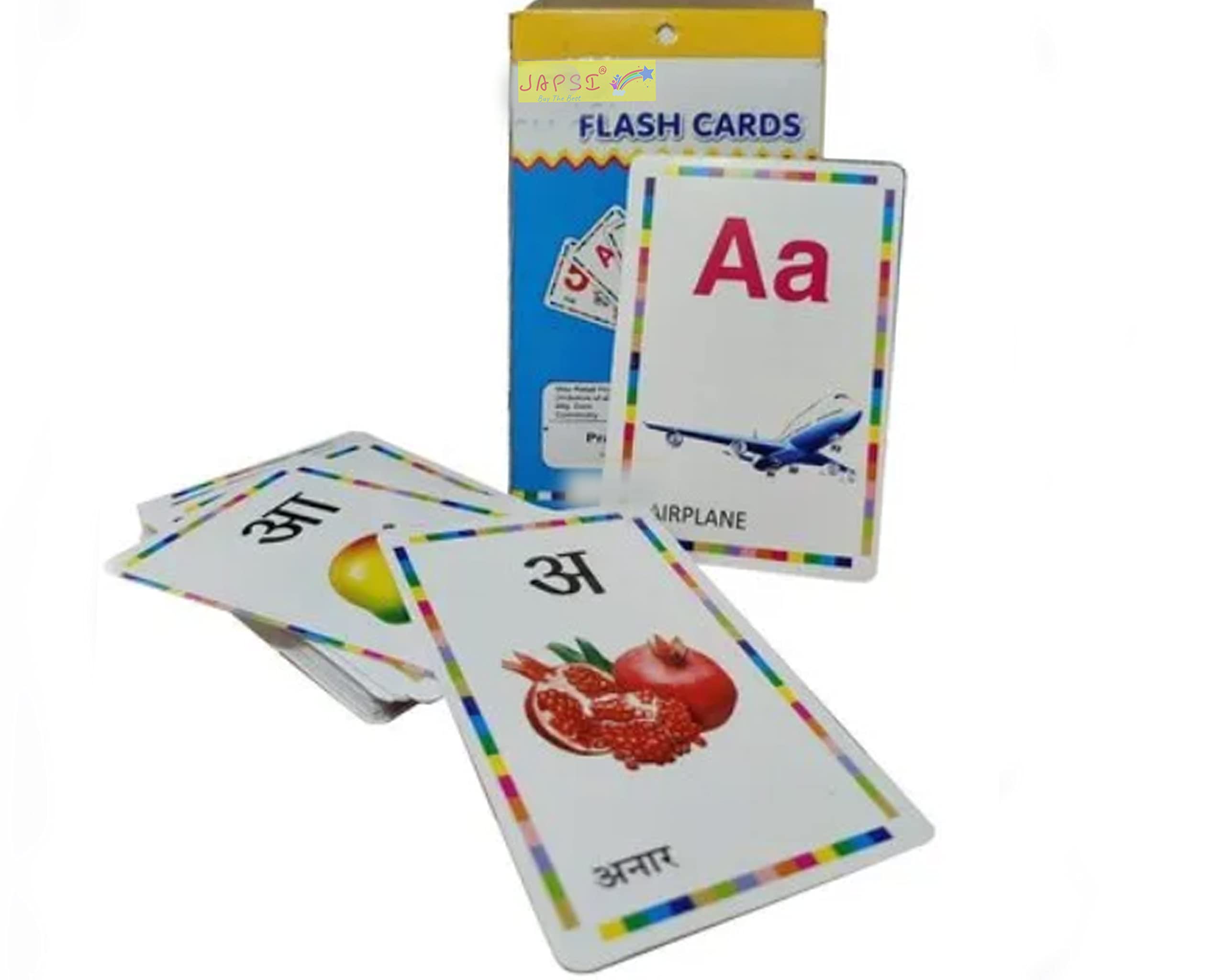 JAPSI Flash Cards For Kids | Hindi Alphabet + English Alphabet + Numbers (1 to 10) + Shapes + Colors + Food | 6 in 1 Educational Game | Flash card with Pictures For Kids | Pre Schooling Kit For Learning Activity | Gifts For Boys & Girls Age 3+ Years (B0BQH11JKZ) Amazon Price History, Amazon Price Tracker