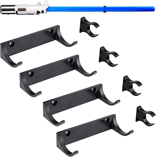 Soporte de pared para sable de luz horizontal, soporte de gancho para sable de luz, compatible con cualquier sable de luz, color negro, paquete de 4