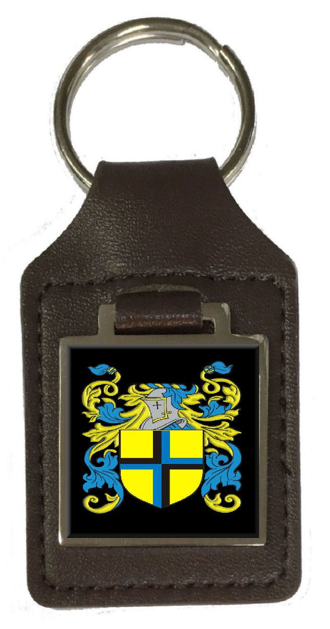 Porte-clé en cuir Ithe Family marron avec blason gravé chic - 5
