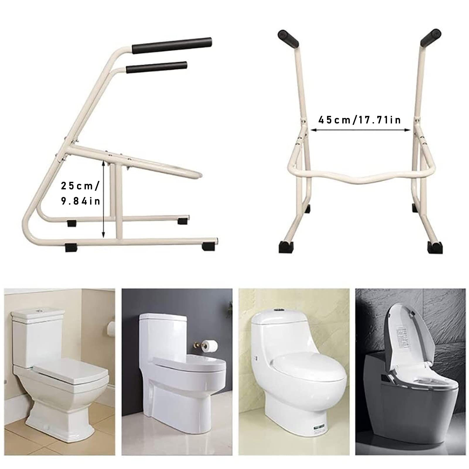 Barandillas para inodoros, Acero al Carbono Pintado, ayudas para levantarse para Personas Mayores, barandillas sin Clavos, Barra de Apoyo para baños, inodoros, baños, antideslizant