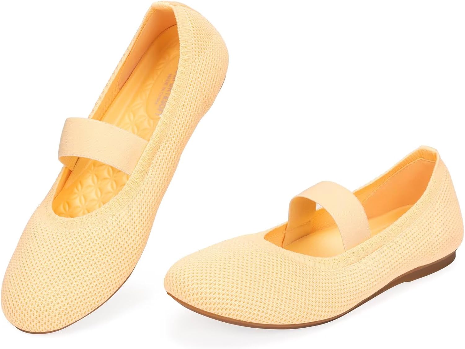 Frank Mully Womens Ballet Flats Casual Round Toe Knit Fabric Flats for Women with Single Strap Ballerina Flat Shoes Lightweight Dressy Shoes for Woman