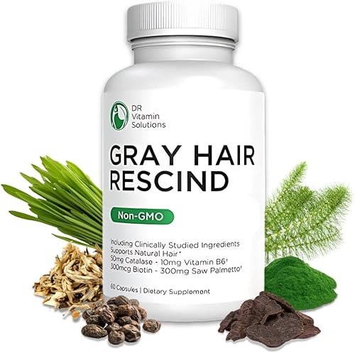 DR Vitamin Solutions Gray Hair Rescind with Catalase - Vitaminas antienvejecimiento para el cabello, la piel y las uñas, ácido pantoténico, ácido