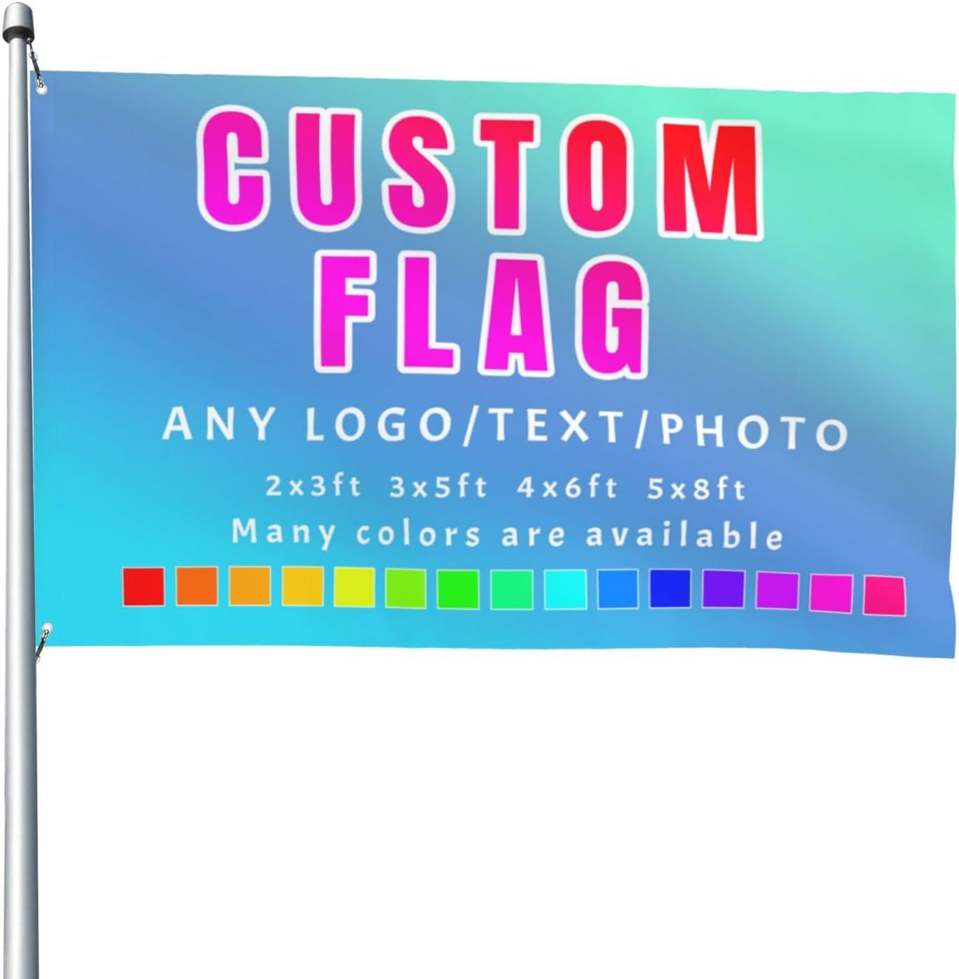 Customised Flag 2x3/3x5/4x6/5x8FT with Eyelets, Personalised Flag Banners and Signs Design Your Own Logo/Photo/Text Flag Yard Sign for Room Dorm Festival Party Outdoor Garden Indoor Wall Decoration