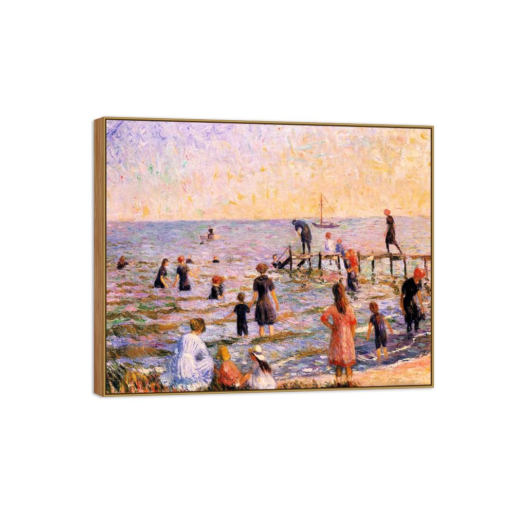 SDYSKKUG William Glackens Canvas Wall Art Prints for Living Room. Bathing 60x50cm Wood Frame