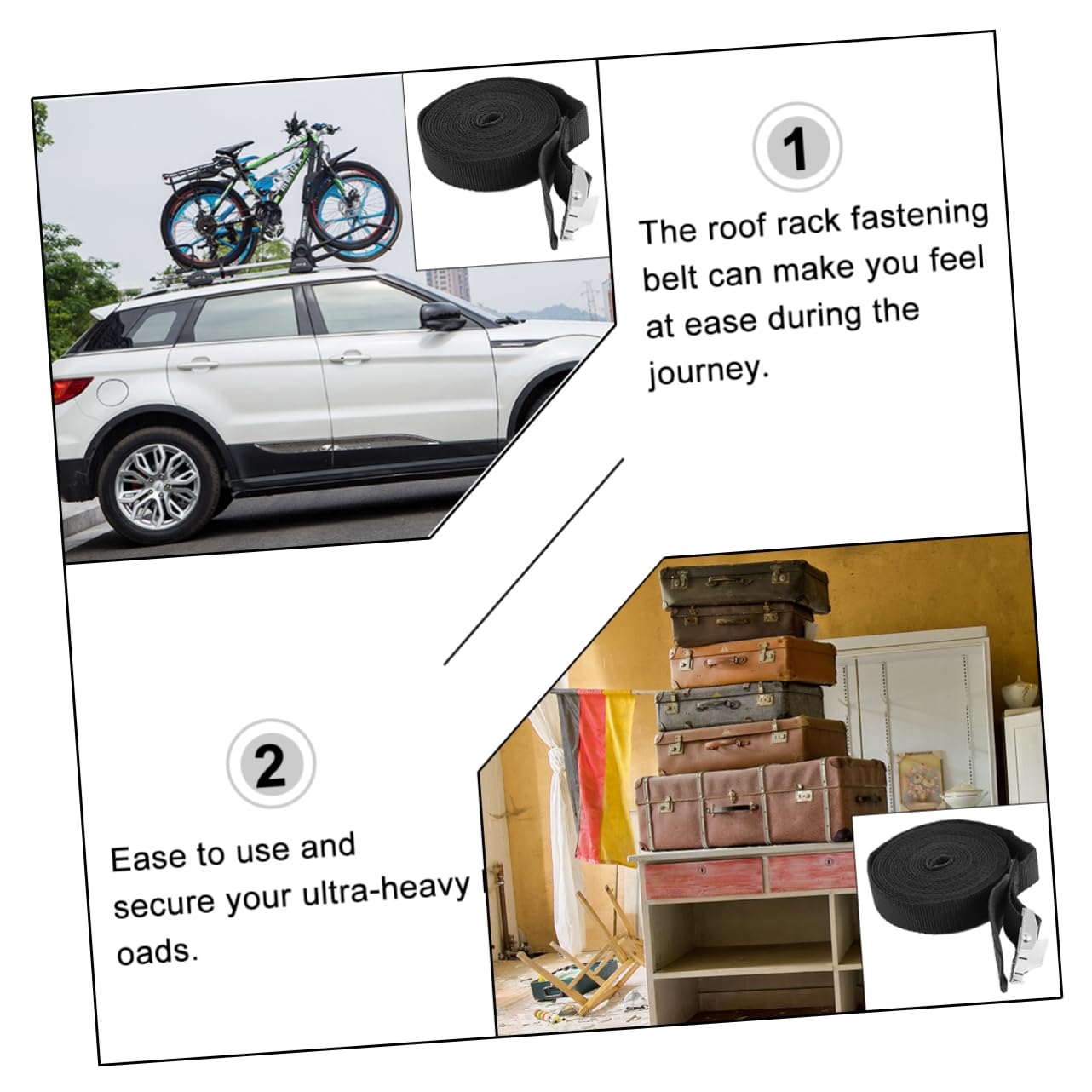 BUGUUYO 2pcs Cargo Tightening Belt Reinforced Ratchet Buckle Kayak Binding Strap for Securely Fastening Luggage Boards and Boats