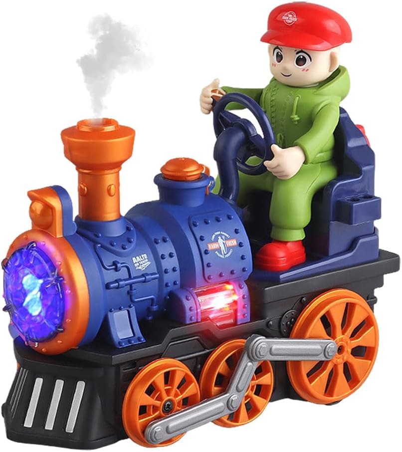 Miracland Electric Spray Steam Retro Train Toy for Toddlers 360° Bump-n-Go, Flashing Lights, Realistic Sounds & Water Vapor, Self-Driving Musical Locomotive, Christmas Birthday Gift for Kids (Blue)
