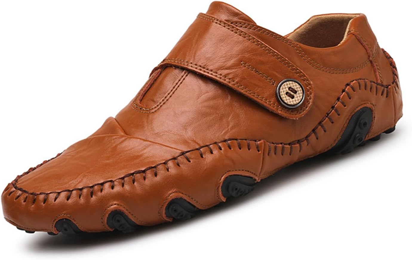 Men's Leather Slip-On Driving Loafers Monk's Buckle Comfortable Slip-on Casual Shoes， Flexible Non-Slip Sole Lightweight Breathable Daily Walking Shoes for Men