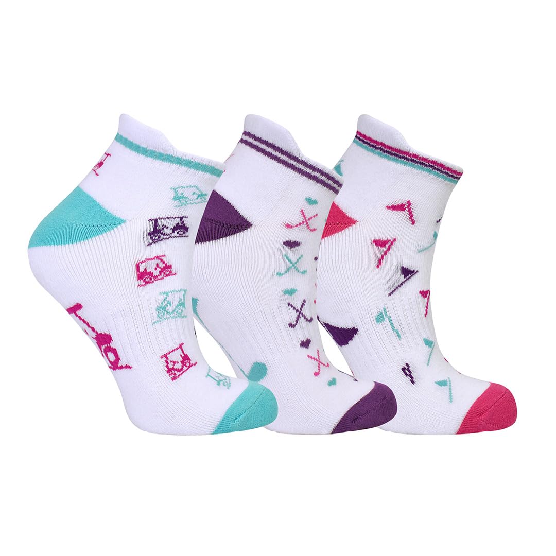 Surprizeshop Ladies Golf Socks (3 Pack) | Cushioned Sole | Extended Tab at rear | One Size UK 4-7 | Compression Fit for Support & Comfort | Womens Golf Socks… (White - Ankle Socks)