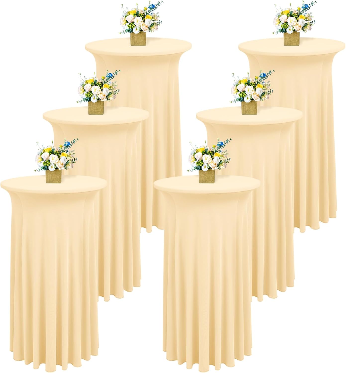 6 packs round cocktail table skirt 24"x 43" spandex stretch cocktail table cloths with wavy skirt, spandex fitted high top table covers for wedding party birthday banquet table (champagne) champagne 6pack - 24"x43"