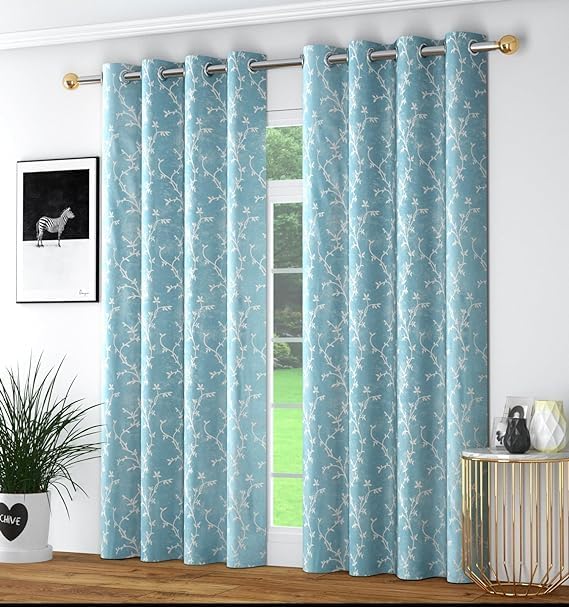 Waco CreationWaco Creation Fine Polyester Vine Leaf Pattern Digital Printed Curtain for Window 4 X 6 Feet | Home and Office | Living Room and Kitchen Hall Set of 2 Pc- Aqua