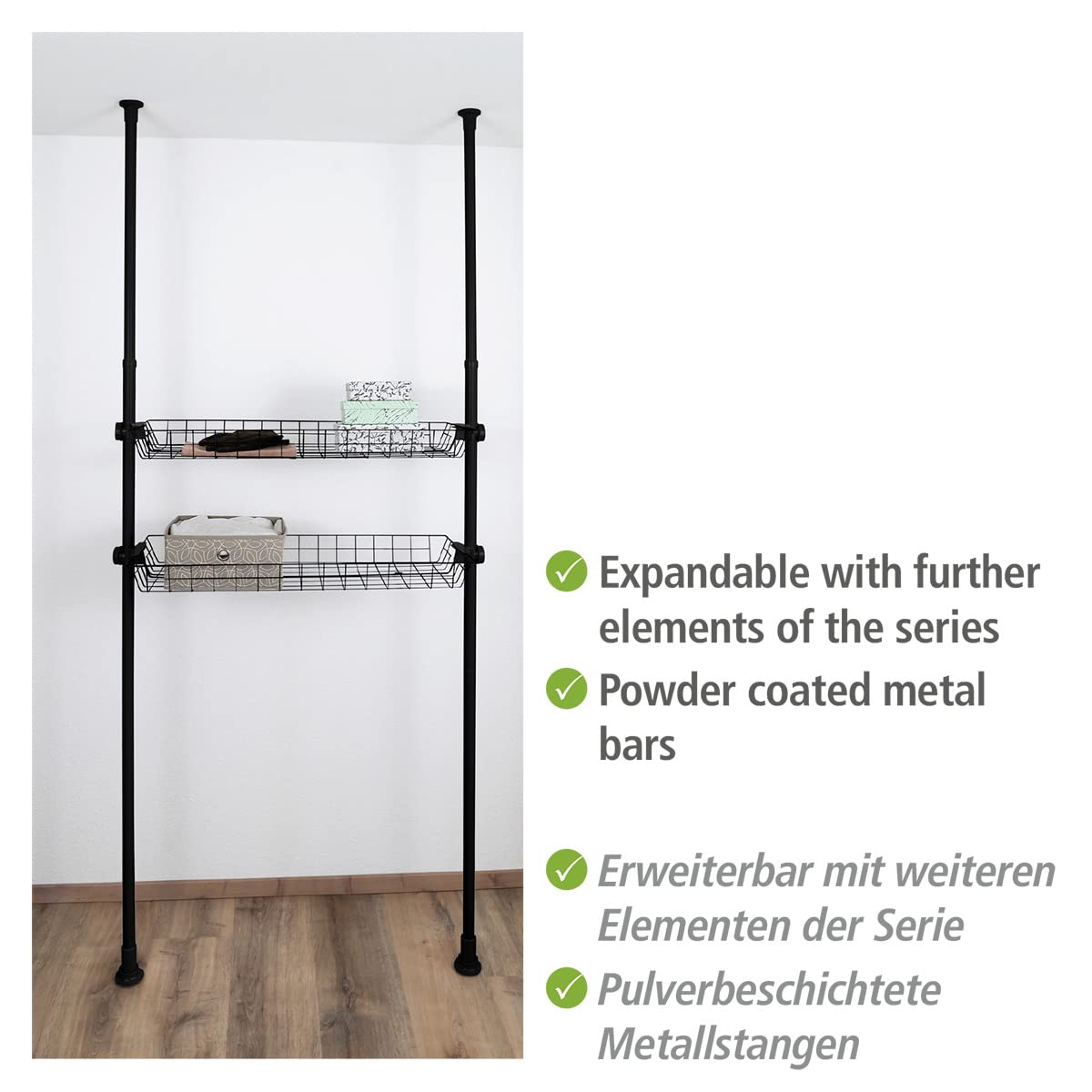 WENKO Herkules main bar for walk-in wardrobes, to extend the matching telescopic system made of metal, with anti-slip feet - Image 4